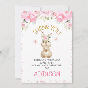 Fleur rose Bunny Bunny Carte de remerciements d'an