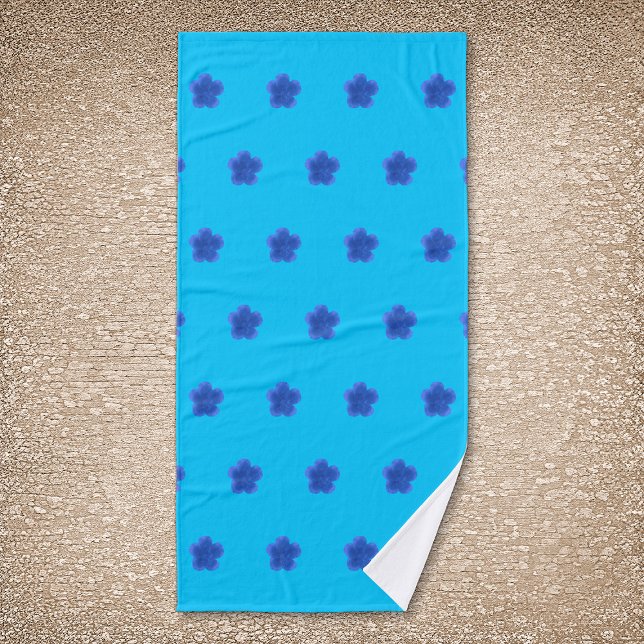 Fleur Rose de mousse Motif sans couture sur bleu c (Moss Rose flower seamless pattern on light blue bath towel)