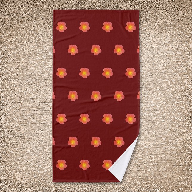 Fleur Rose de mousse rouge Motif sans couture sur (Red Moss Rose flower seamless pattern on bath towel.)