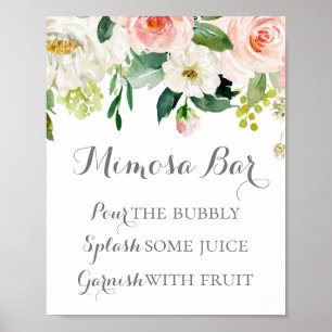 Fleur Rose et Blanche Panneau de Bar Poster Mimosa