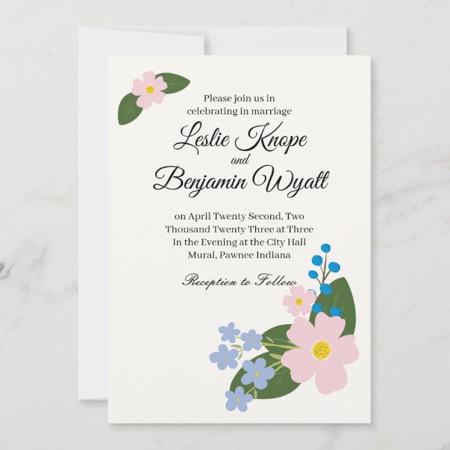 Fleur rose faire-part de mariage (Devant)