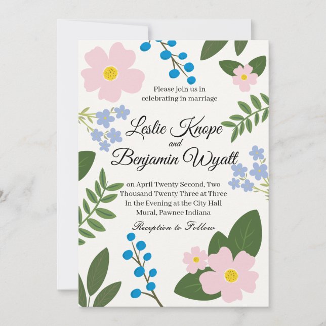 Fleur rose faire-part de mariage (Devant)