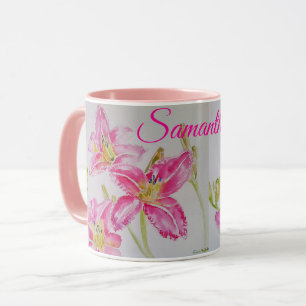 Fleur rose Lilium Floral Aquarelle Art Mug