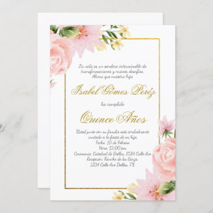 Fleur rose Quince invitation en espagnol