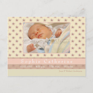 Fleur rose/Rosé Brown ・ Faire-part de naissance