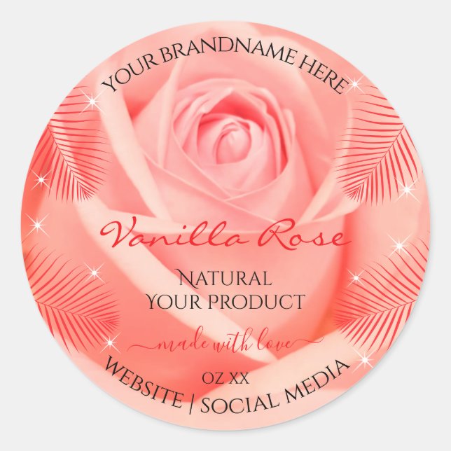 Fleur rose rose Floral Étiquette  Palm Feuille (Devant)