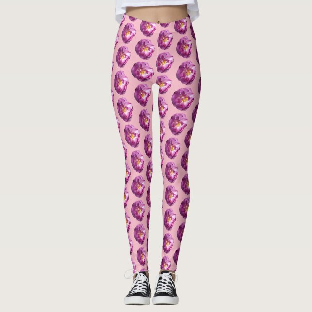 Fleur rose rose photo Leggings personnalisés (Devant)