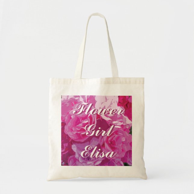 Fleur rose rose sac fourre-tout | Nom personnalisé (Devant)