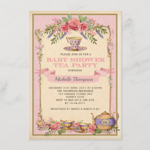 Fleur rose Vintage Tea Party Invitation Shabby Chi