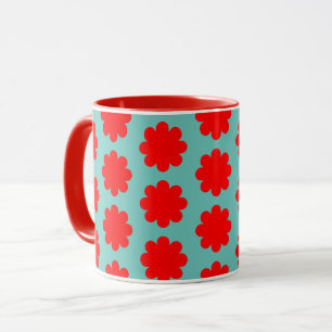 Fleur rouge Aqua Blue Retro Vibe Mug Cup