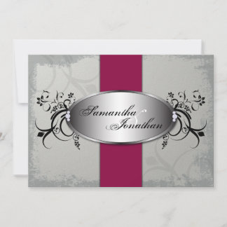 Fleur rouge cerisier gris Faire-part de mariage
