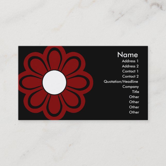 Fleur rouge chic sur le carte de visite noir (Devant)