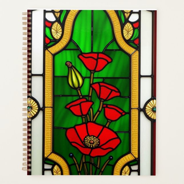 Fleur rouge Élégant Art de Verre Coloré (Devant)
