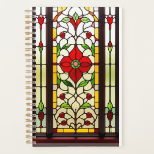 Fleur Rouge Élégant Art Verre Cathédrale