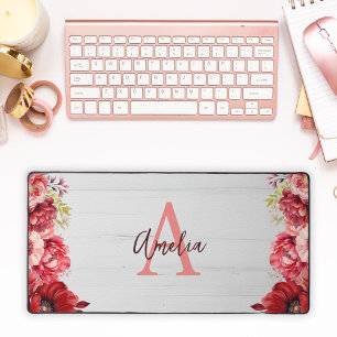 Fleur rouge élégante monogramme personnalisée