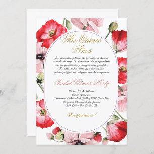 Fleur rouge et rose Quinceanera invitation