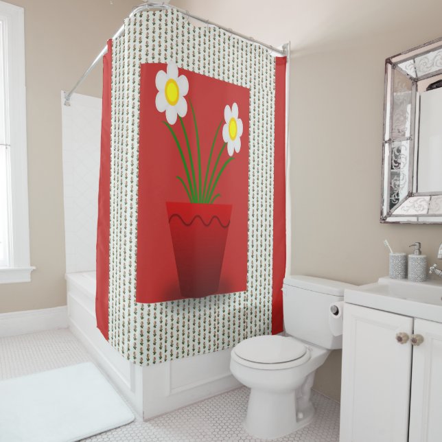 Fleur rouge floral pot vert rideau (En situation)