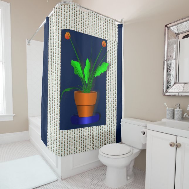 Fleur rouge floral pot vert rideau (En situation)