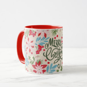 Fleur rouge Noël lettrage Mug