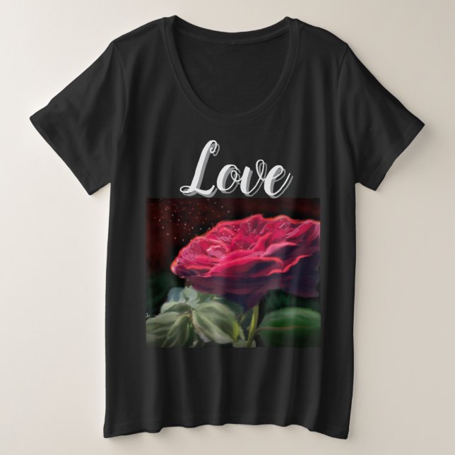 Fleur Rouge Rose Vert Black Art Floral Fleurs (Design devant)