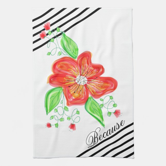 Fleur Rouge Sur Serviette En Grille Noire Et Blanc (Vertical)