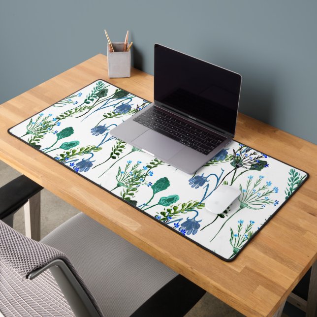 Fleur sauvage aquarelle bleu vert  (Bureau 2)