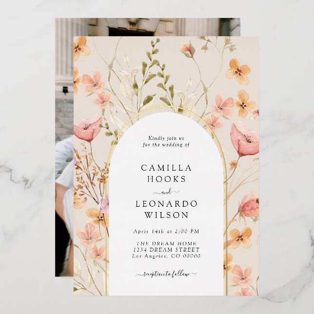 Fleur sauvage Arch Mariage Photo Invitation (Recto/Verso)