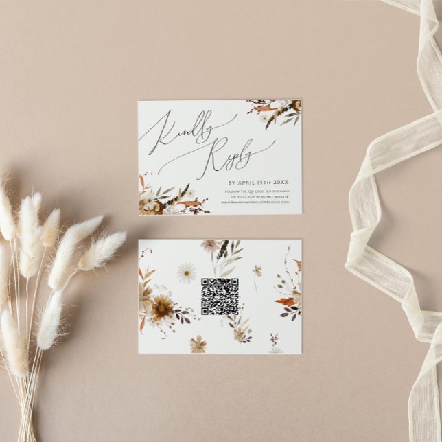 Fleur sauvage automne | Carte RSVP de code QR hori (Créateur téléchargé)
