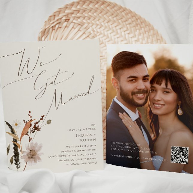 Fleur sauvage automne | Faire-part Elopement Beige (Créateur téléchargé)