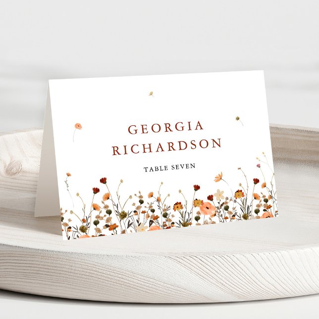 Fleur sauvage Automne Jardin Boho mariage Carte Pl (Fall Wildflower Garden Floral Boho Autumn Chic wedding Personalized Guest name place card)