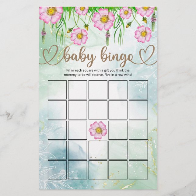Fleur sauvage Baby in Bloom Baby shower Bingo Jeu (Devant)