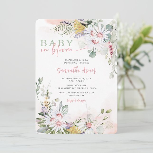 Fleur sauvage Baby in Bloom Baby shower Invitation (Debout devant)