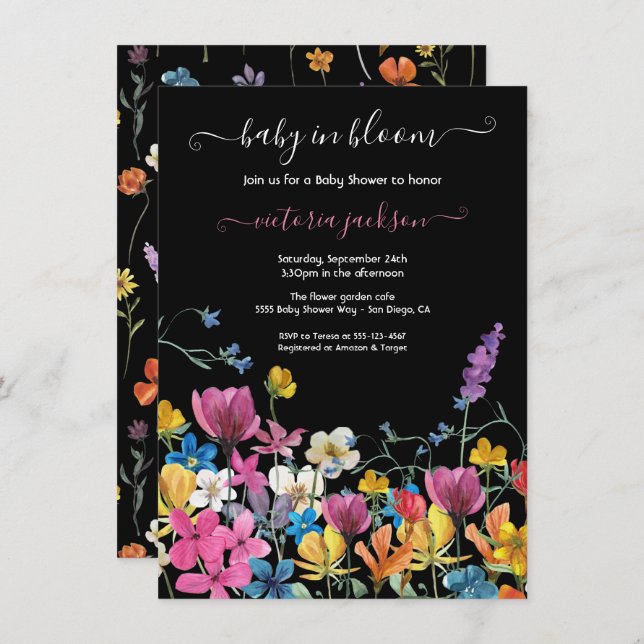Fleur sauvage Baby in Bloom Baby shower Invitation (Devant / Derrière)