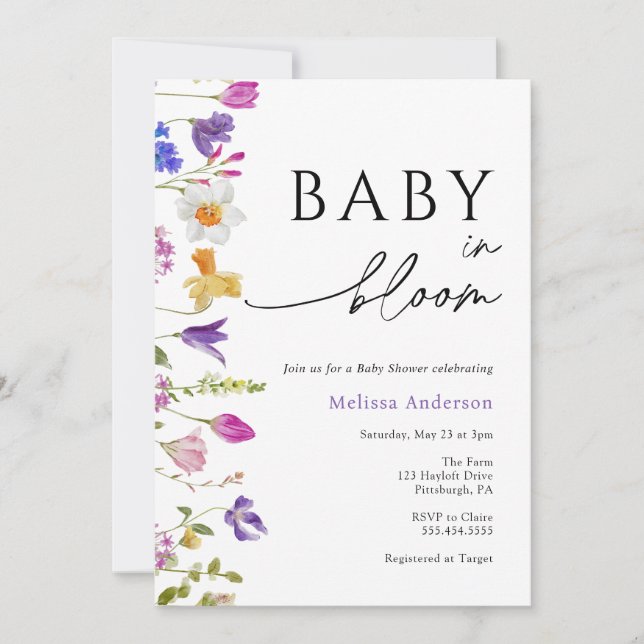 Fleur sauvage Baby in Bloom Baby shower Invitation (Devant)