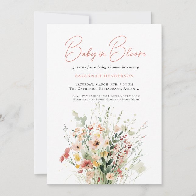 Fleur sauvage Baby in Bloom Shower Invitation (Devant)