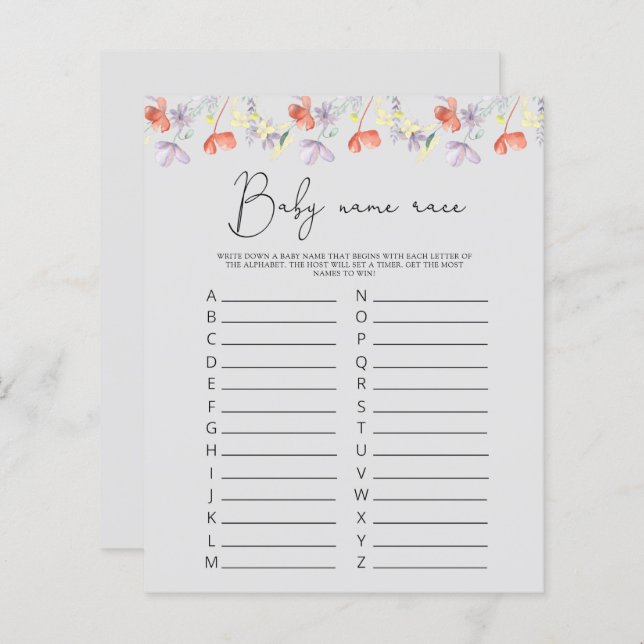 Fleur sauvage Baby name jeu de course (Devant / Derrière)