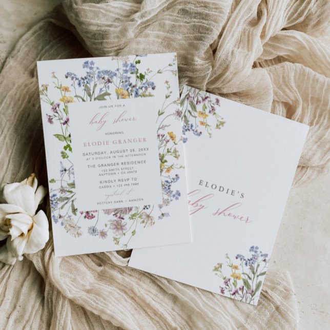 Fleur sauvage Baby shower Invitation fille Boho ro (Créateur téléchargé)