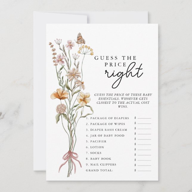 Fleur sauvage Baby shower Jeu Devinez La Carte Pri (Devant)