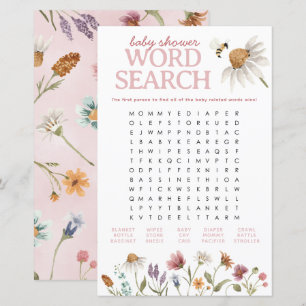Fleur sauvage Baby shower Word Recherche Jeu