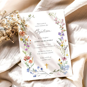 Fleur sauvage Baptême Invitation Modèle Christenin