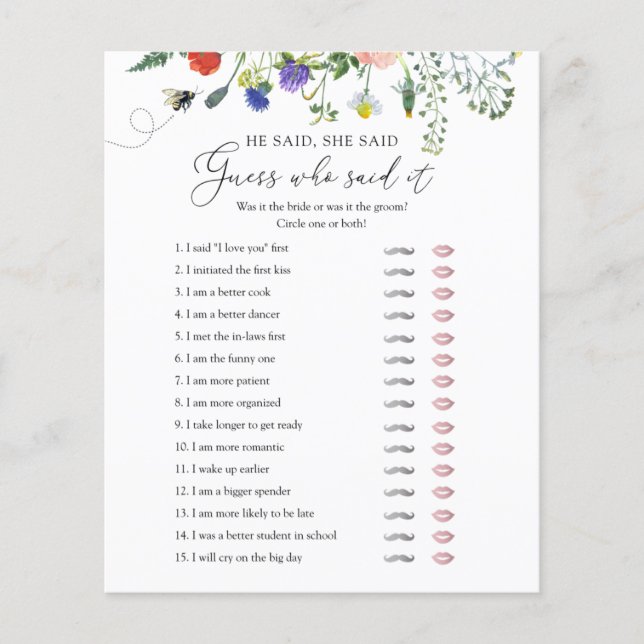 Fleur sauvage Bee Fête des mariées Jeu Il A Dit Qu (Devant)