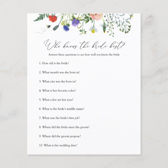 Fleur sauvage Bee Fête des mariées Jeu Qui Connaît (Devant)