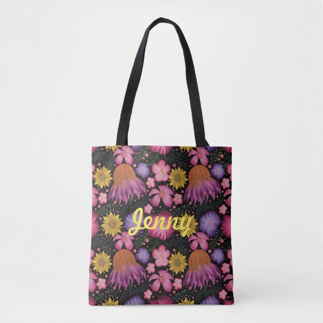 Fleur sauvage Black Floral Sac fourre-tout personn (Devant)
