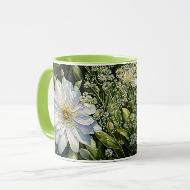 Fleur sauvage blanc Floral Garden Art Cup Mug (Devant gauche)