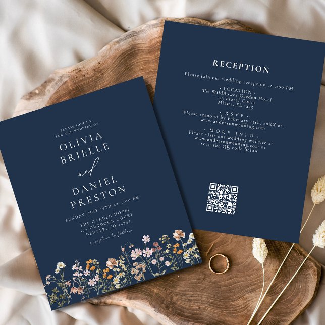 Fleur Sauvage Bleu Marine Code QR Jardin Mariage (Créateur téléchargé)