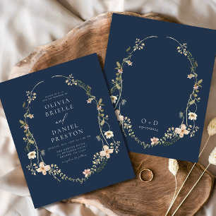 Fleur sauvage bleu marine Jardin Mariage Invitatio