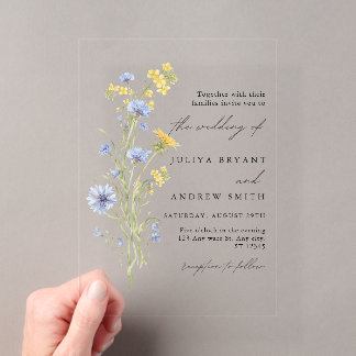 Fleur Sauvage Bleue Invitation de mariage en acryl