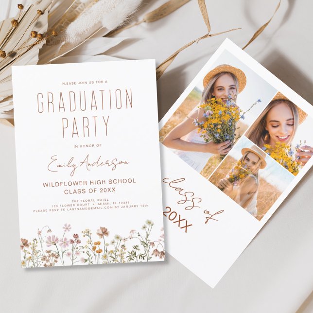 Fleur sauvage Bloom Graduation Party Photo Boho (Créateur téléchargé)