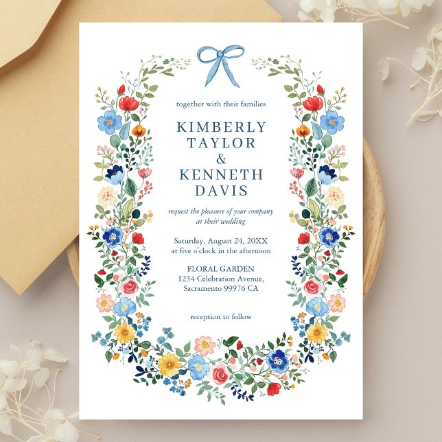 Fleur sauvage Blue Bow Garden Invitation de mariag (Créateur téléchargé)