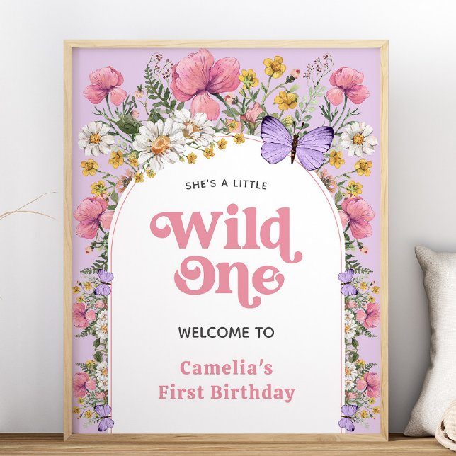 Fleur sauvage Boho Anniversaire Affiche de bienven (Boho Butterfly Wildflower Birthday 16x20 Welcome Sign)